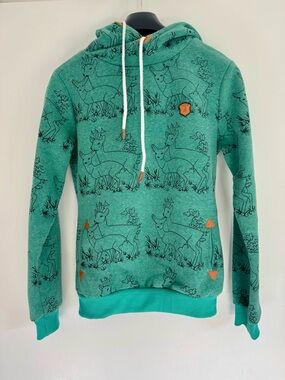 Naketano Teal Green Deer-Print Hoodie Sweatshirt